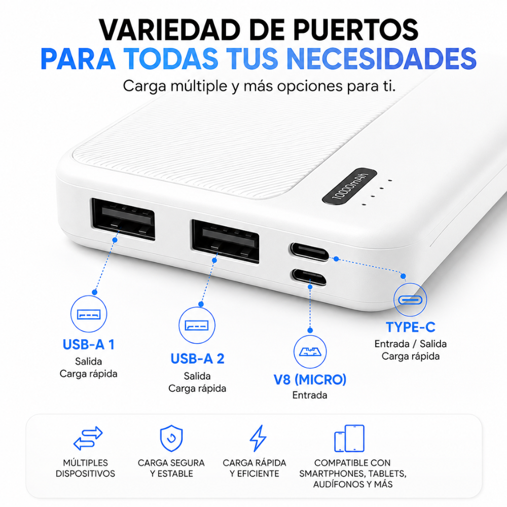 Power Bank Batería Externa Portátil 10.000 mah Cargador USB Q6