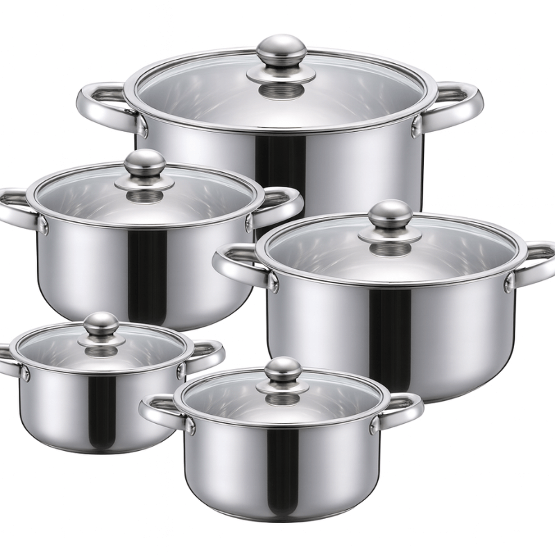 Bateria De Ollas Acero Inoxidable Tapas En Vidrio 10 Piezas