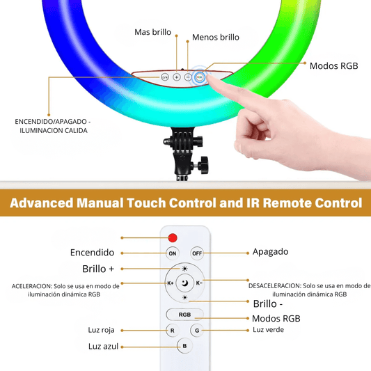Aro De Luz Led Táctil 56cm Rgb Para Móvil, Cámaras Trípode