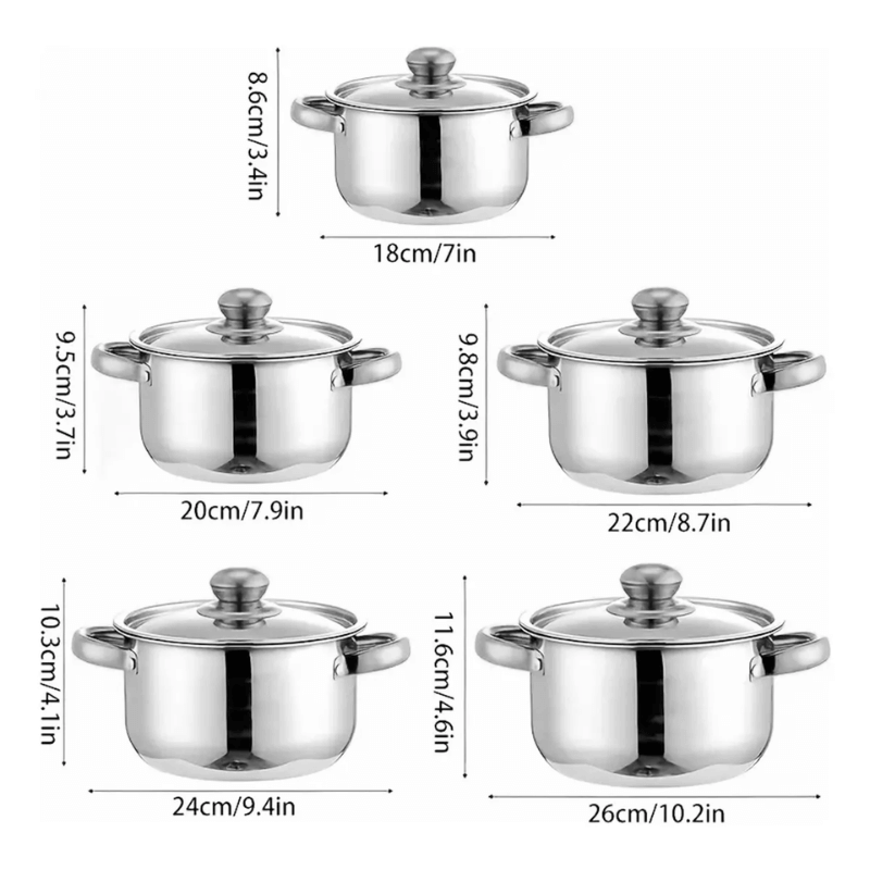 Bateria De Ollas Acero Inoxidable Tapas En Vidrio 10 Piezas