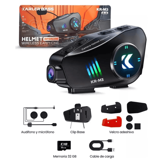 Intercomunicador Con Cámara Fhd Casco Bluetooth Wifi Kr-m3