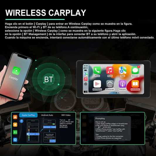 Moto Carplay Pantalla Gps Tactil Android Apple Impermeable