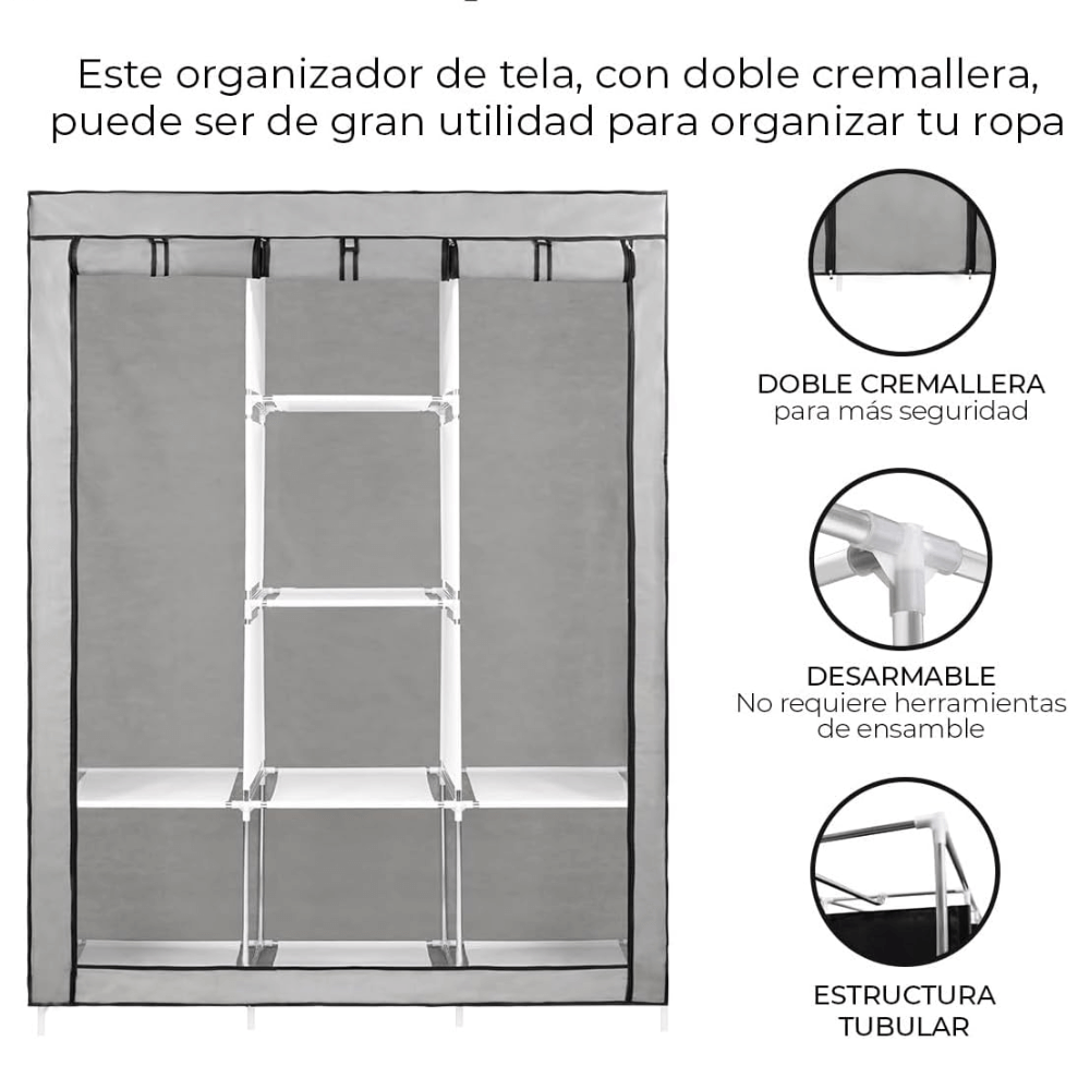 Closet Ropero Armario 3 Puertas Estante Organizador De Ropa