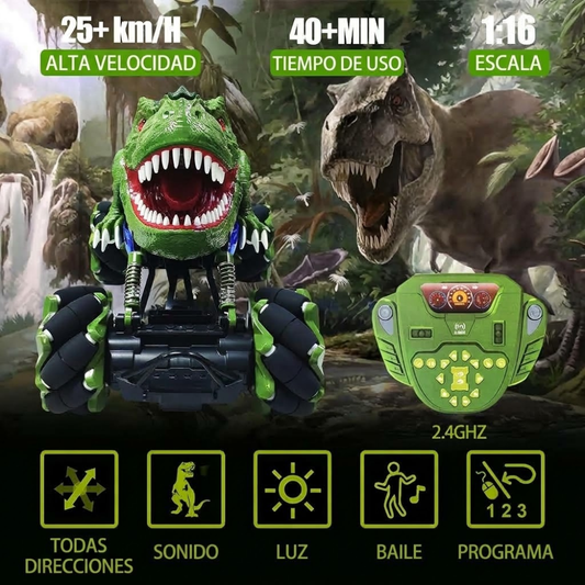 Carro A Cotrol Remoto 4X4 Acrobatico Dinosaurio Luces LED