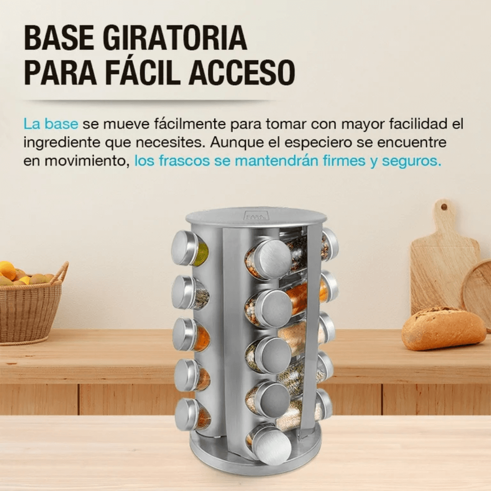 Condimentero Giratorio 20 Especieros De Cocina Acero Vidrio