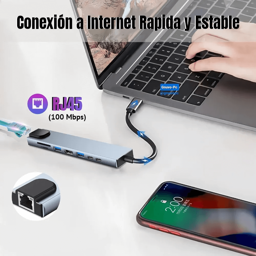 Hub Multipuerto Macbook Thunderbolt Rj45 Hdmi Usb C Usb A Sd