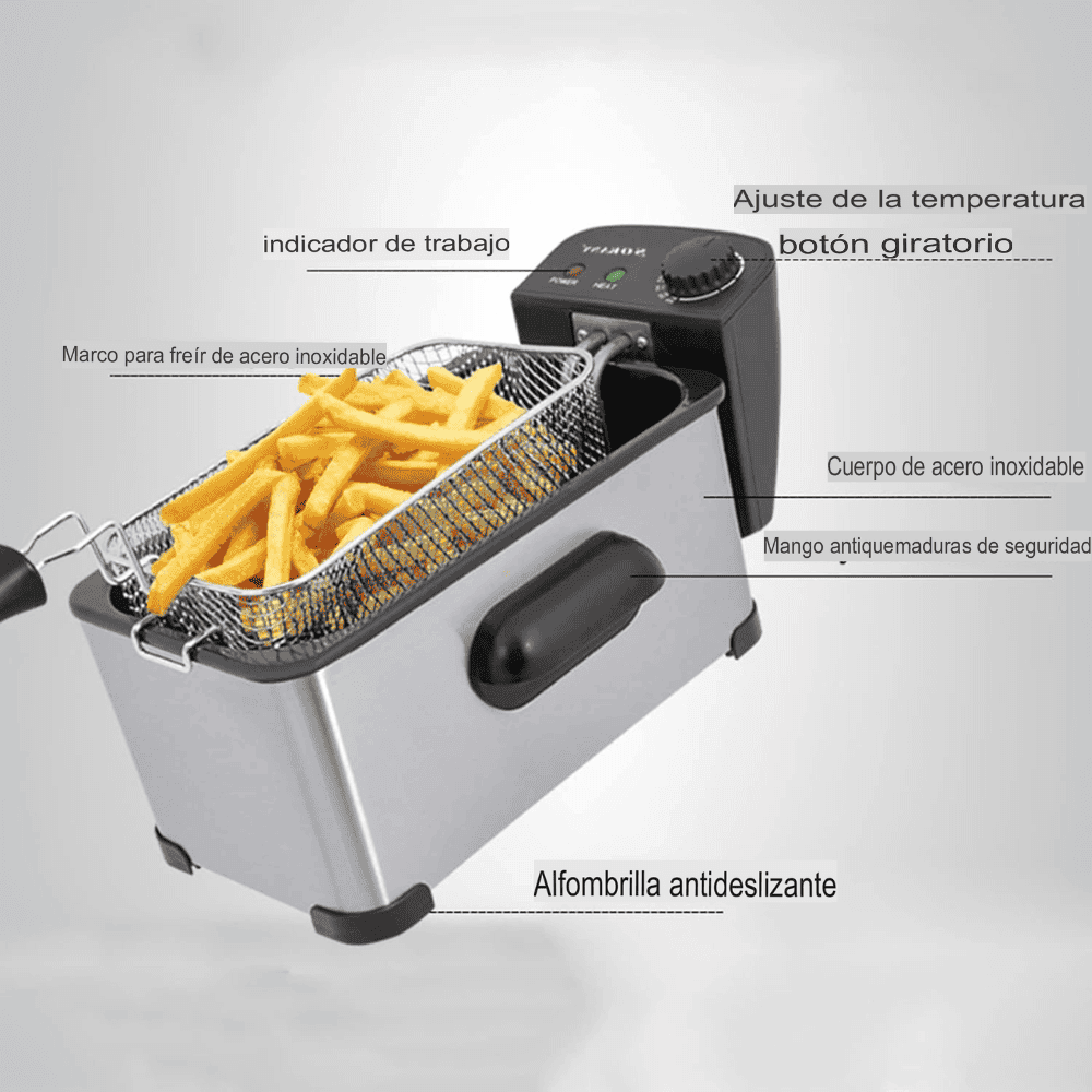Freidora Eléctrica 3.5L 2000W Acero Inoxidable Sokany