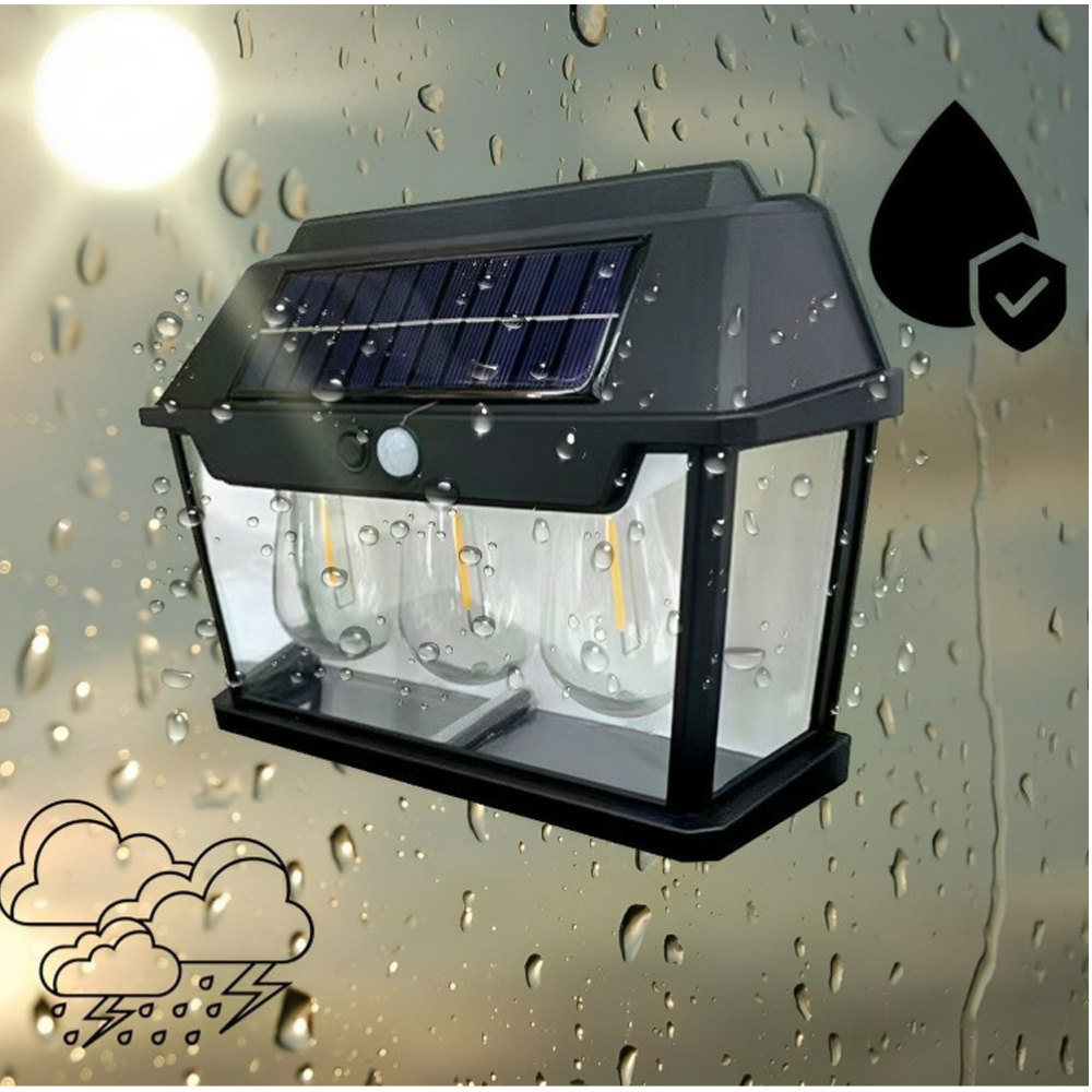 Lampara Solar De Pared Exteriores 3 Bombillos Led 5w Bk-888