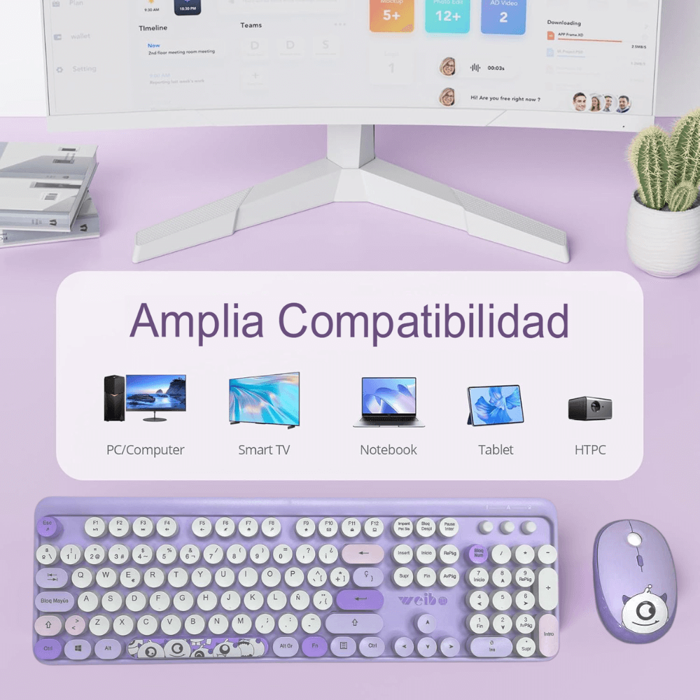 Combo Teclado y Mouse Inalámbricos USB 2.4G 105 Teclas Weibo