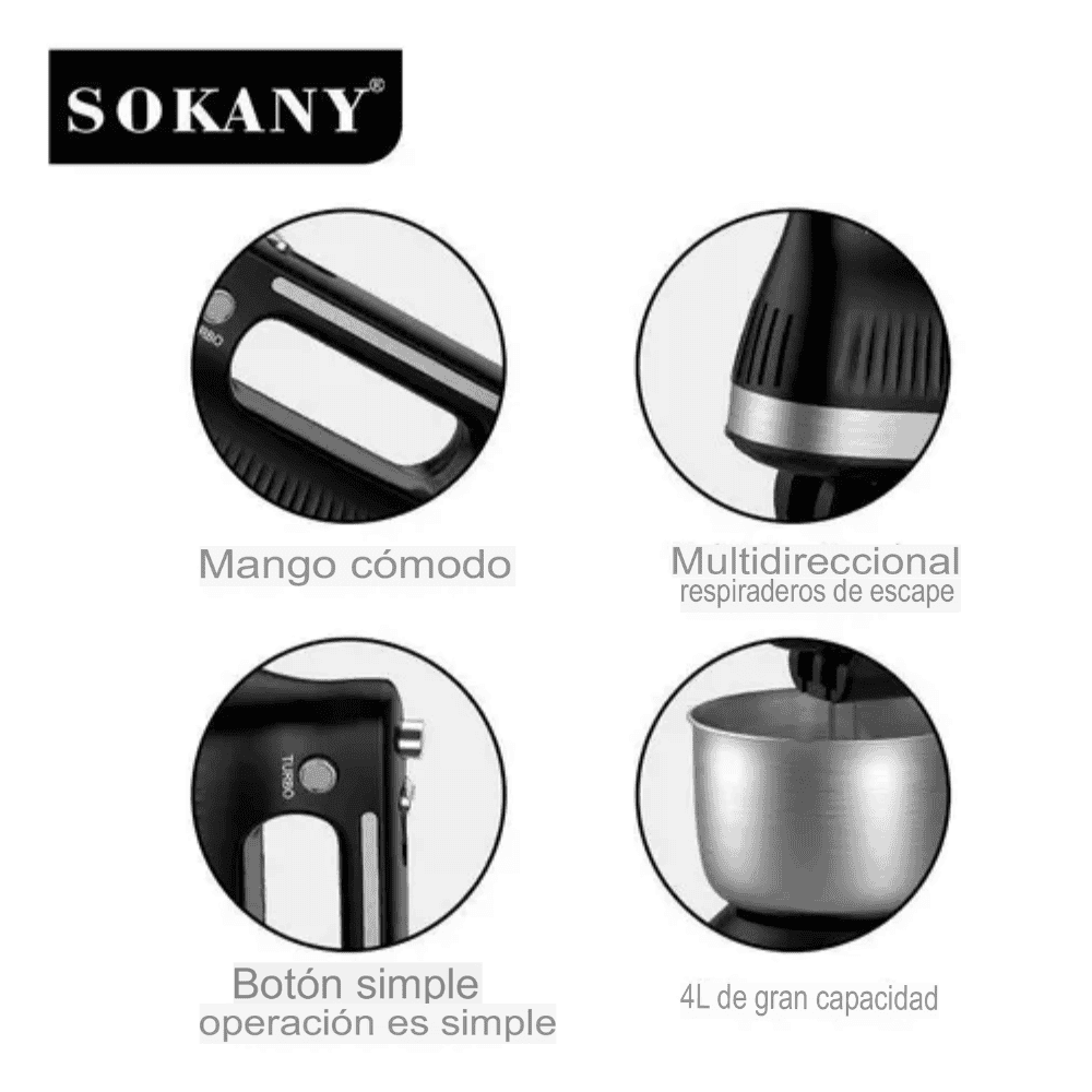 Batidora Eléctrica Sokany Acero Inoxidable 500 W 5 Velocidades 4.0 L