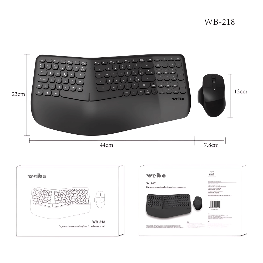 Combo Teclado Ergonómico y Mouse Inalámbricos USB 24G Weibo
