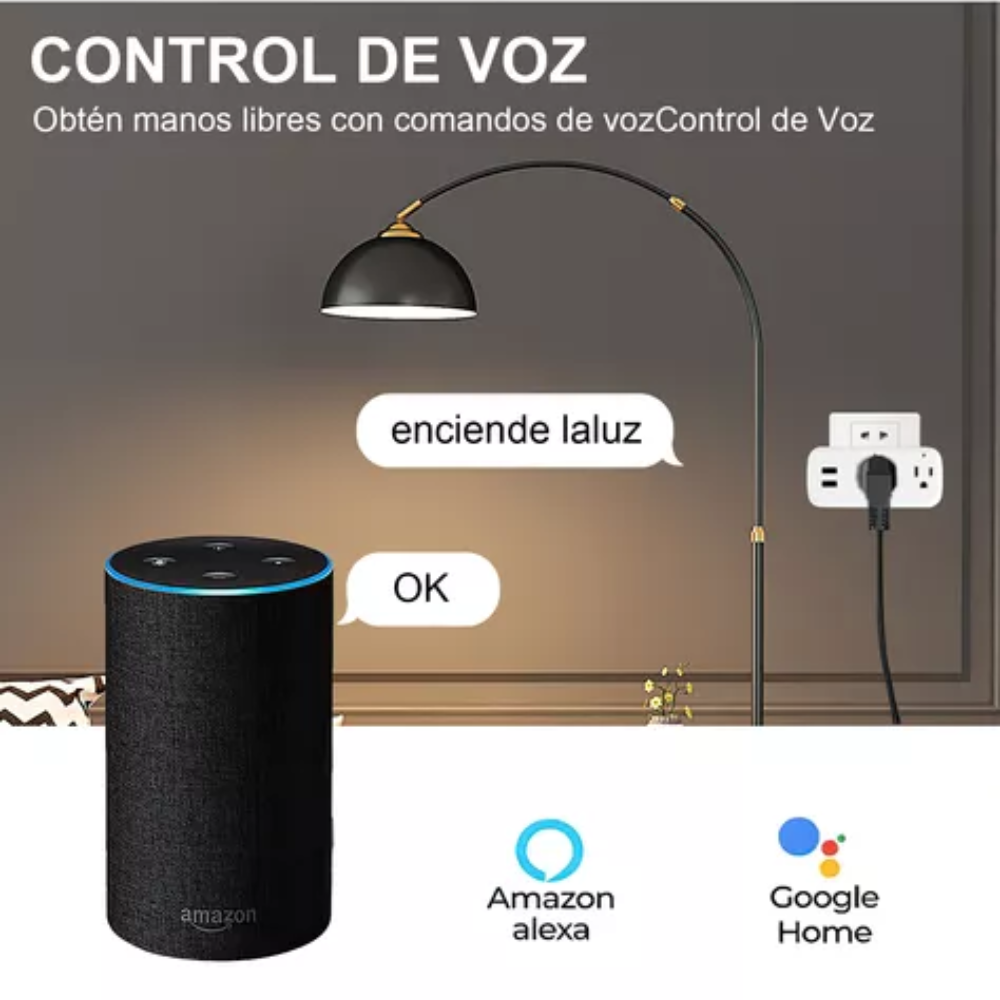 Enchufe Toma Inteligente Wifi Doble Control De Voz Alexa