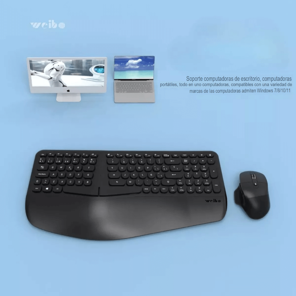 Combo Teclado Ergonómico y Mouse Inalámbricos USB 24G Weibo