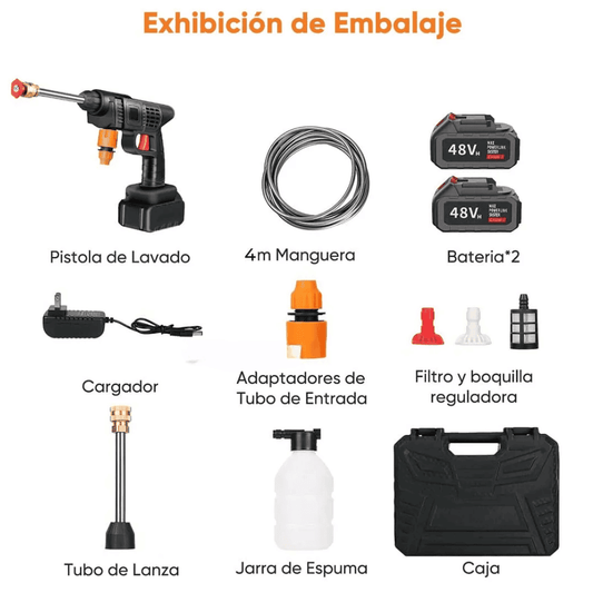 Hidrolavadora Alta Presión Recargable Portátil 48v 2baterías