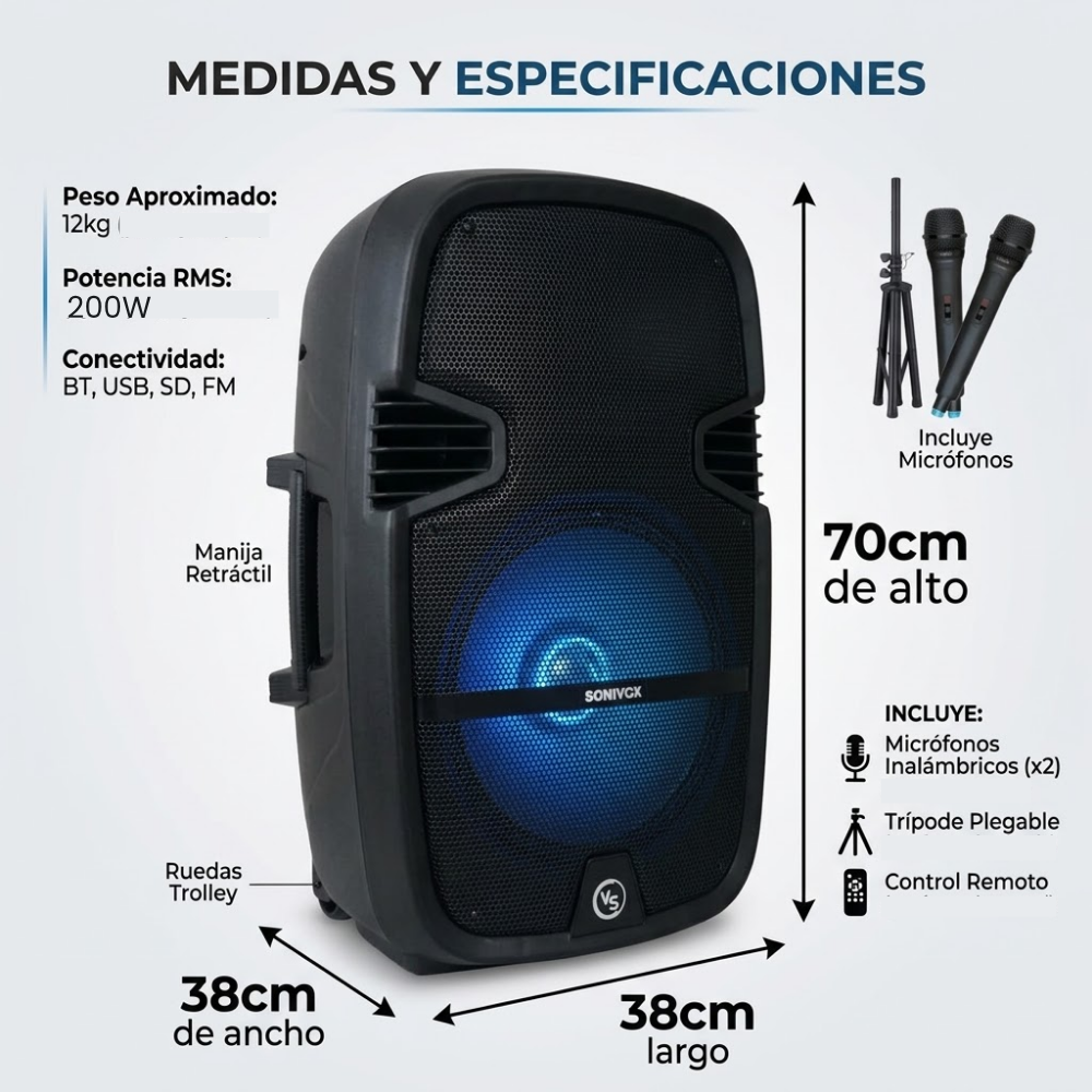 Cabina De Sonido Profesional 15in Recargable Sonivox VS-SS1987