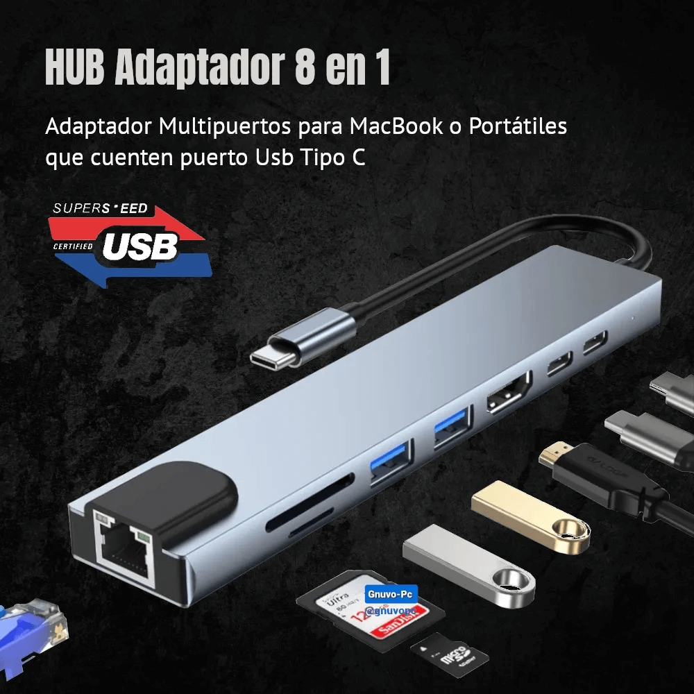 Hub Multipuerto Macbook Thunderbolt Rj45 Hdmi Usb C Usb A Sd