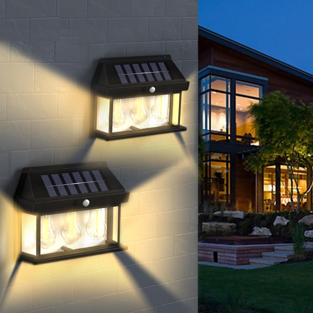 Lampara Solar De Pared Exteriores 3 Bombillos Led 5w Bk-888