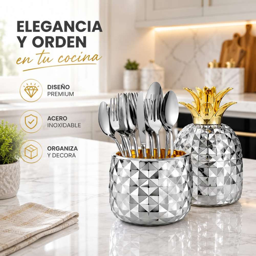 Juego De Cubiertos Acero Inoxidable 6puestos 24pcs Base Piña
