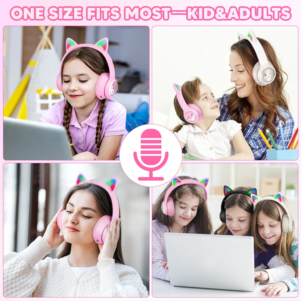 Audífonos Orejas De Gato Bluetooth Recargables Luz Led Akz01