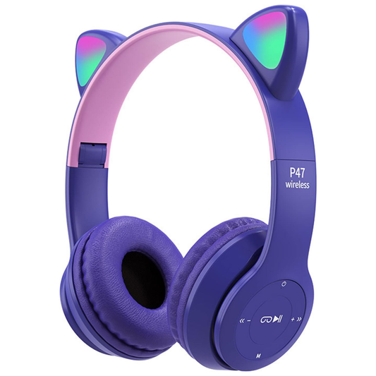 Diadema Niñas Audifonos Bluetooth Orejas Gato Luz Rgb Mz47