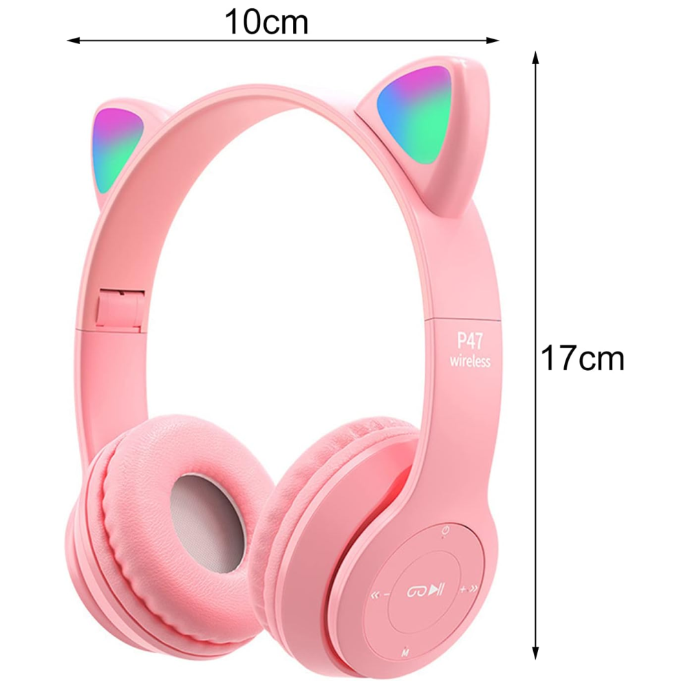Diadema Niñas Audifonos Bluetooth Orejas Gato Luz Rgb Mz47
