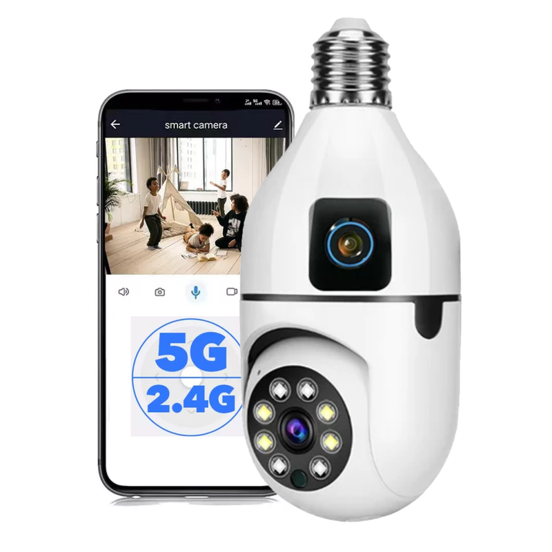 Cámara De Seguridad Bombillo Robot 2 Lentes Wifi 2.4g V380