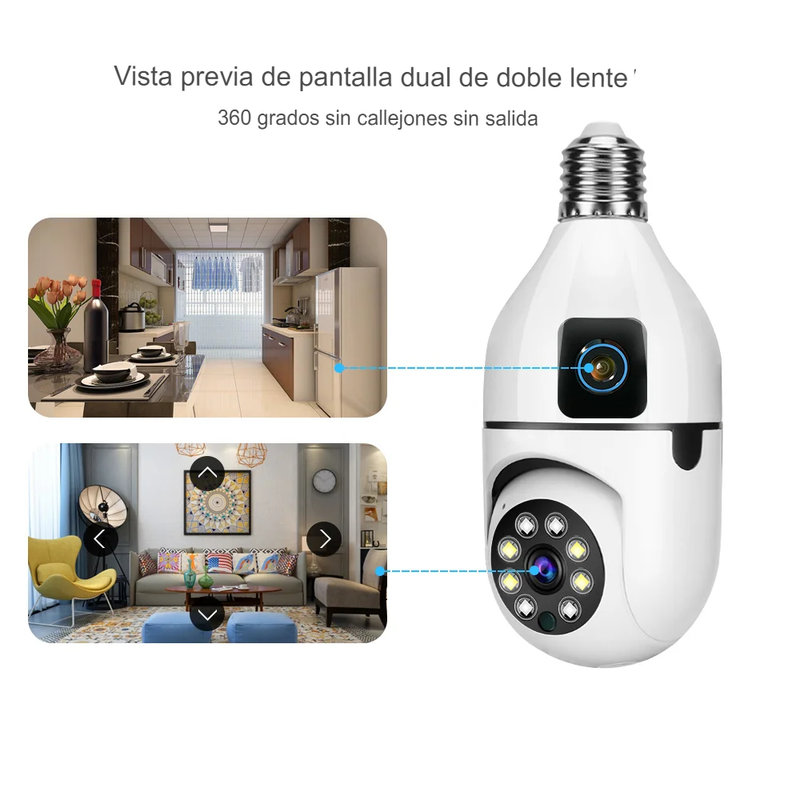 Cámara De Seguridad Bombillo Robot 2 Lentes Wifi 2.4g V380
