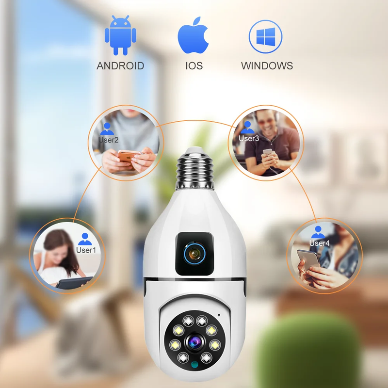 Cámara De Seguridad Bombillo Robot 2 Lentes Wifi 2.4g V380
