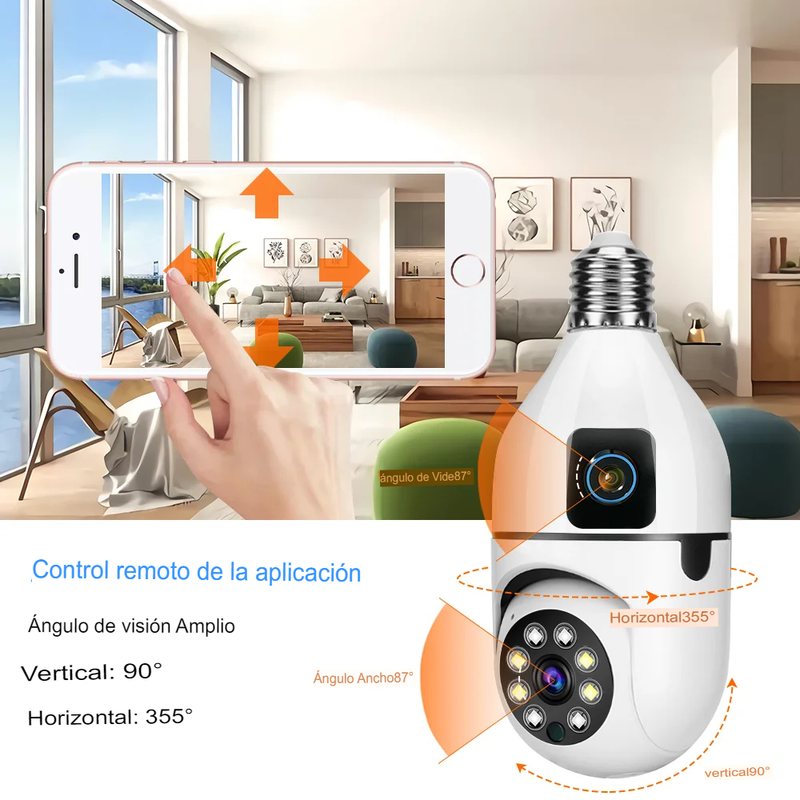 Cámara De Seguridad Bombillo Robot 2 Lentes Wifi 2.4g V380
