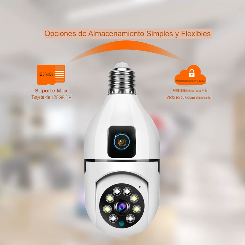 Cámara De Seguridad Bombillo Robot 2 Lentes Wifi 2.4g V380