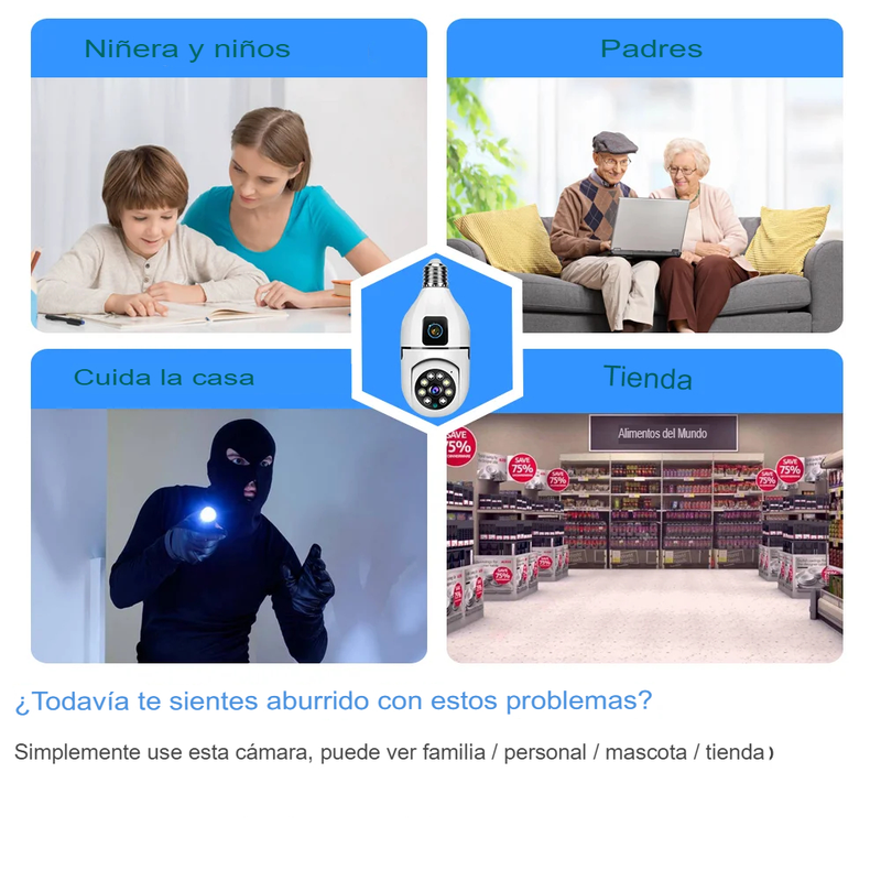 Cámara De Seguridad Bombillo Robot 2 Lentes Wifi 2.4g V380