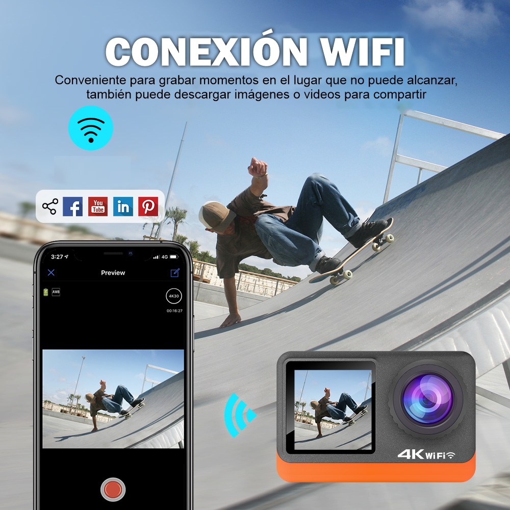 Cámara De Acción Wifi 4K Nativo 16Mp Deportiva Ausek AT-Q80R