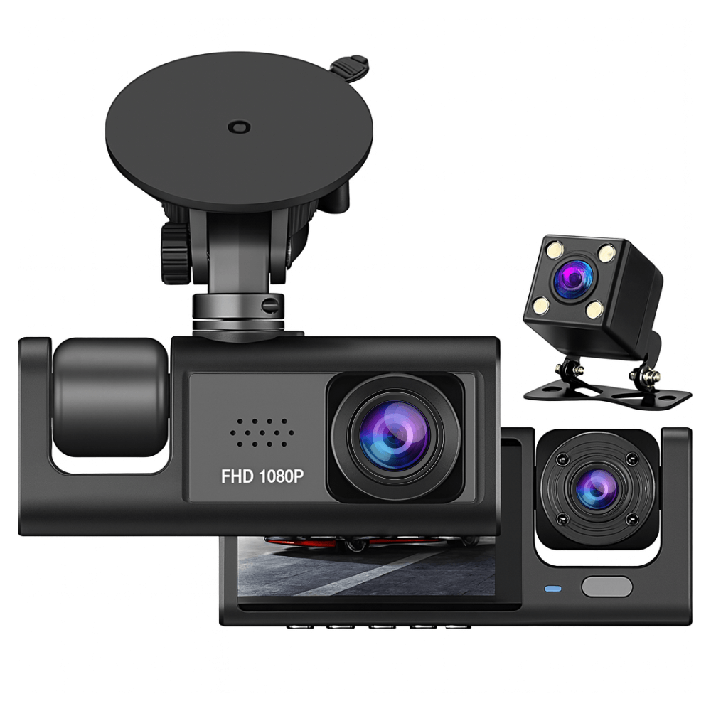 Cámara Carro Dash Cam 1080p Hd 3 Lentes Camara Vehicular Dvr