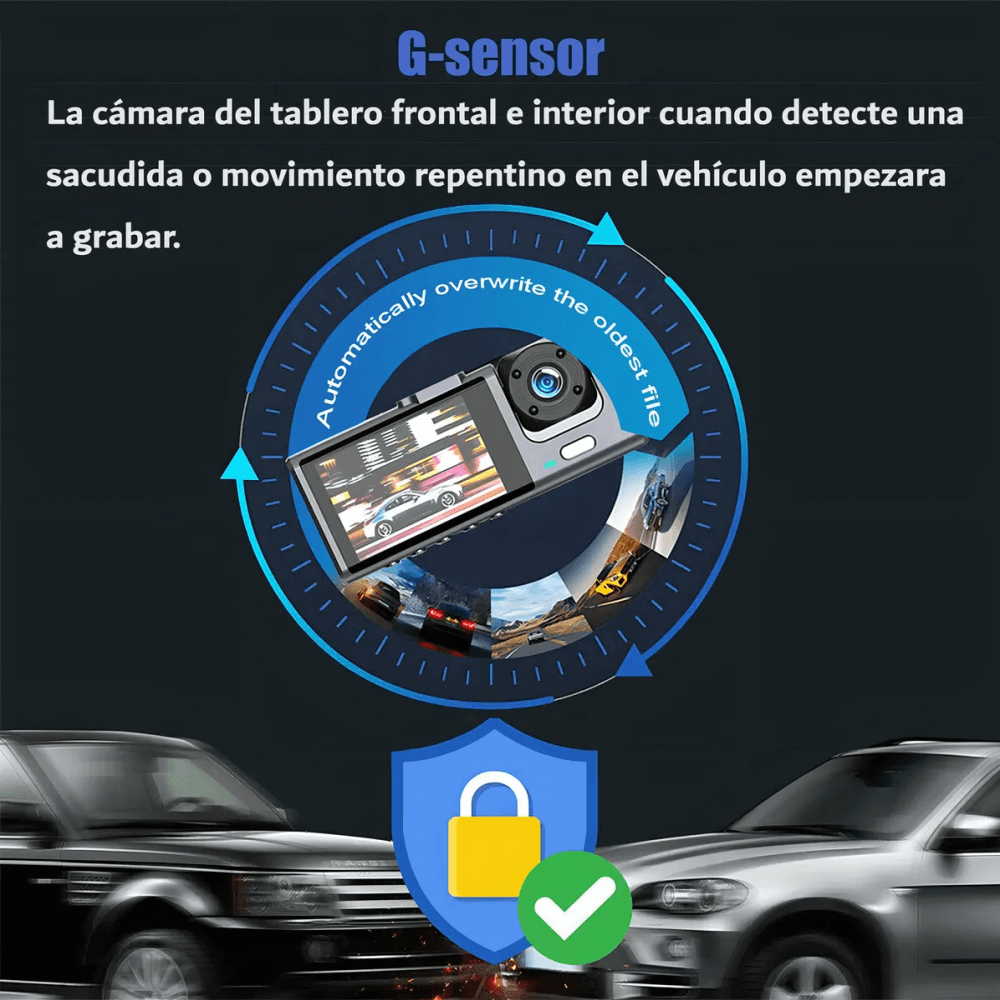 Cámara Carro Dash Cam 1080p Hd 3 Lentes Camara Vehicular Dvr
