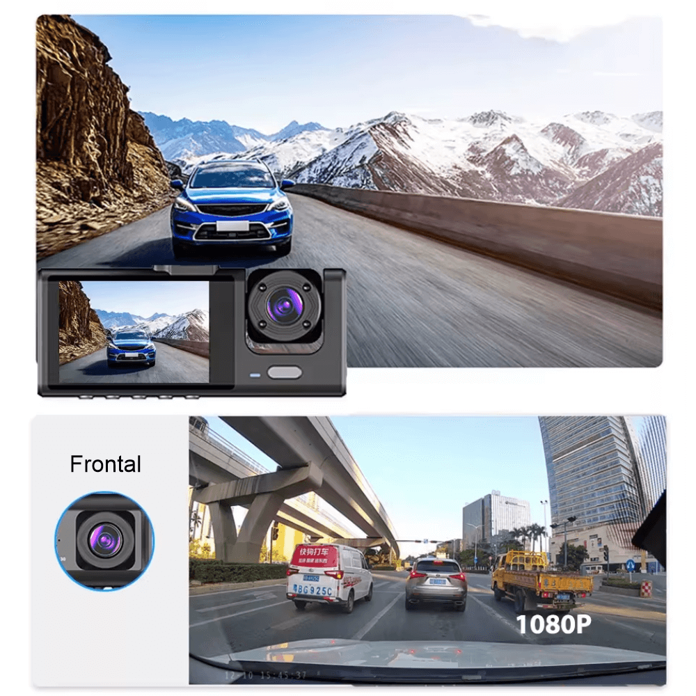Cámara Carro Dash Cam 1080p Hd 3 Lentes Camara Vehicular Dvr