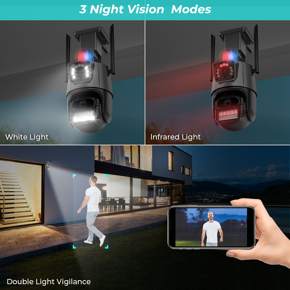 Cámara De Seguridad Ptz Doble Lente Alarma Inteligente Wifi