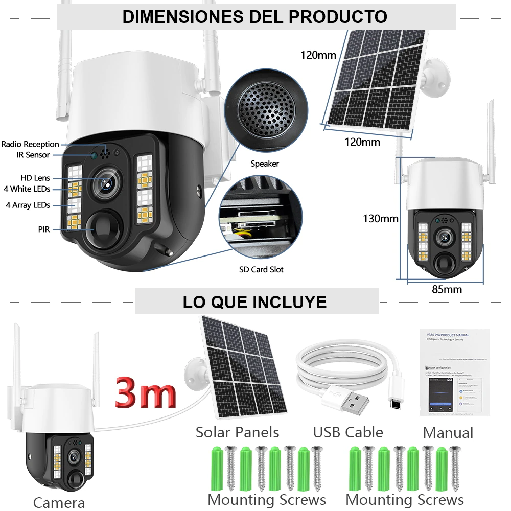 Cámara De Seguridad Ip 1080p Ptz Exterior Wifi V380 Vc3-w