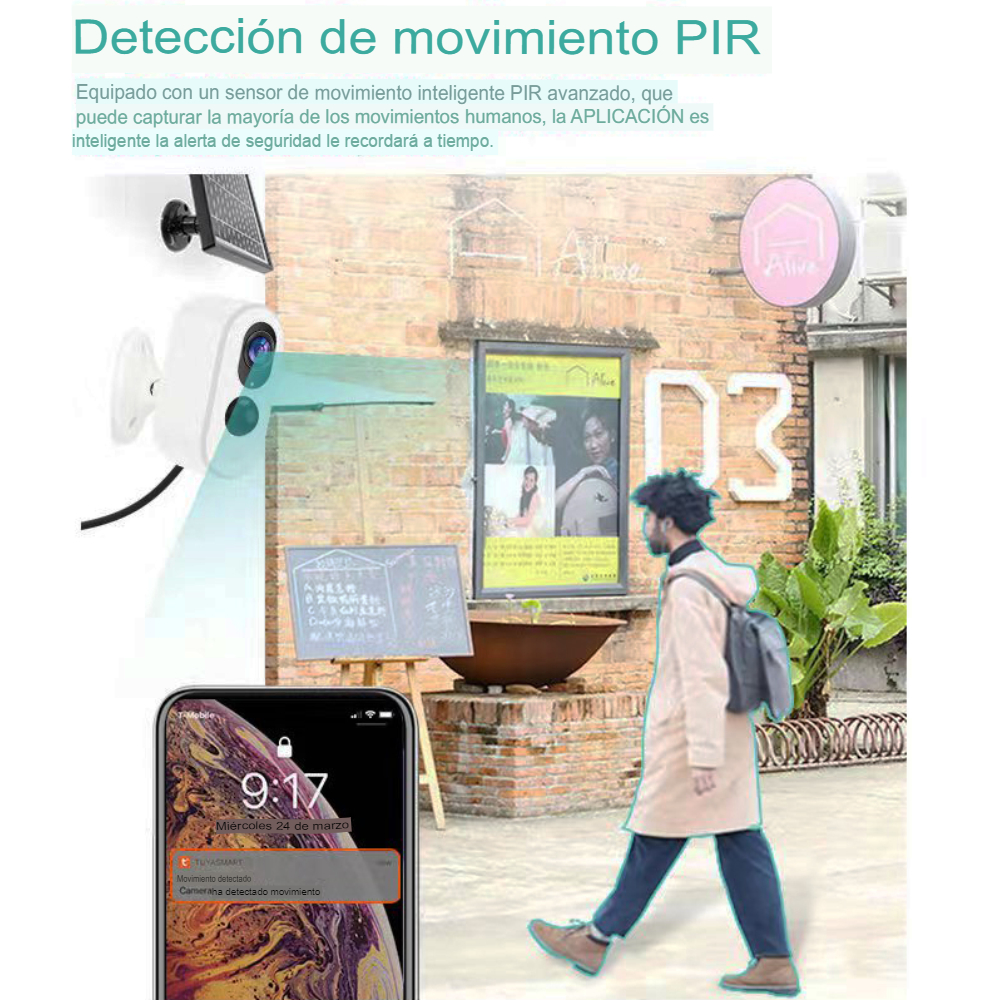 Cámara De Seguridad Solar Ip Wifi 1080p 3mp App Tuya Alexa