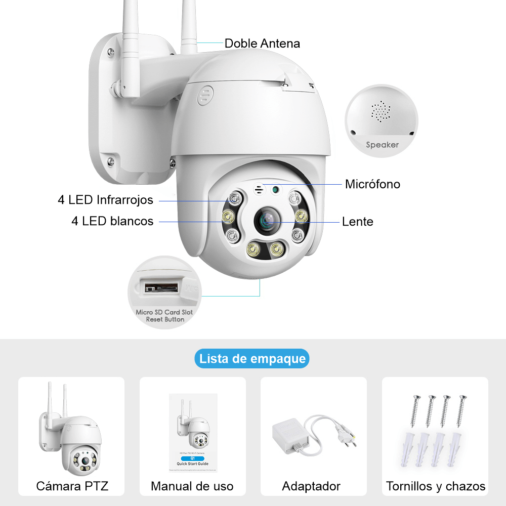 Camara Ip De Seguridad Exterior 1080 Domo 360 Ptz Land Wifi