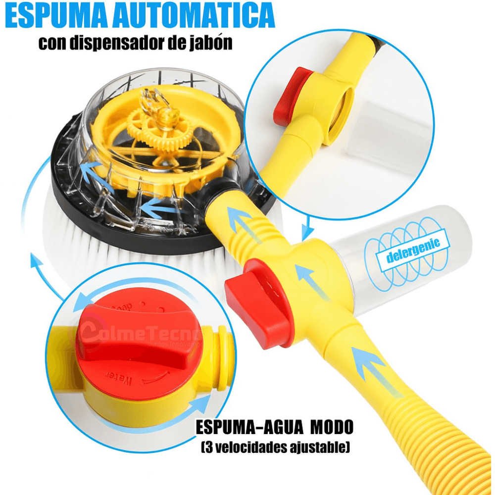 Cepillo Giratorio Auto Lavado 360° + Manguera Expandible 5Mt