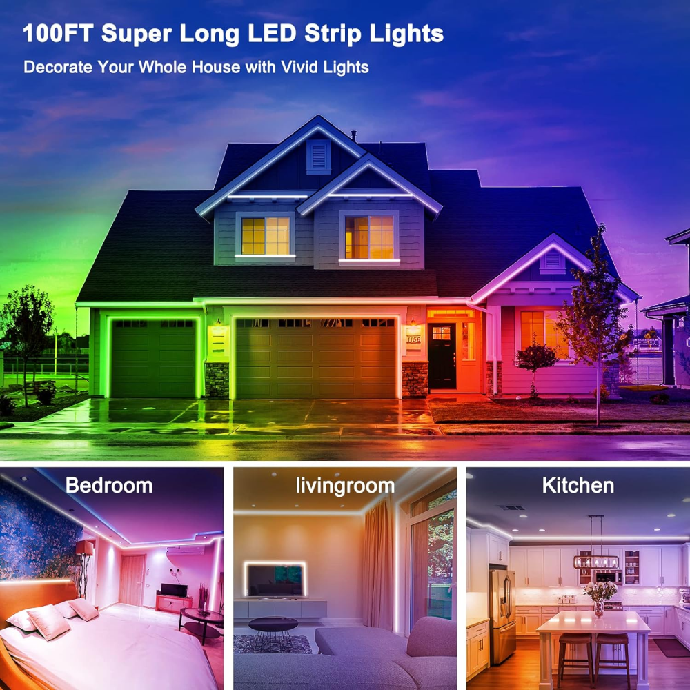 Cinta De Luz Led 10 Metros Rgb Control Remoto App Movil 12v