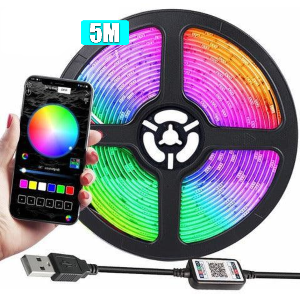 Cinta De Luz Led RGB 5metros App Bluetooth Modo Musica USB