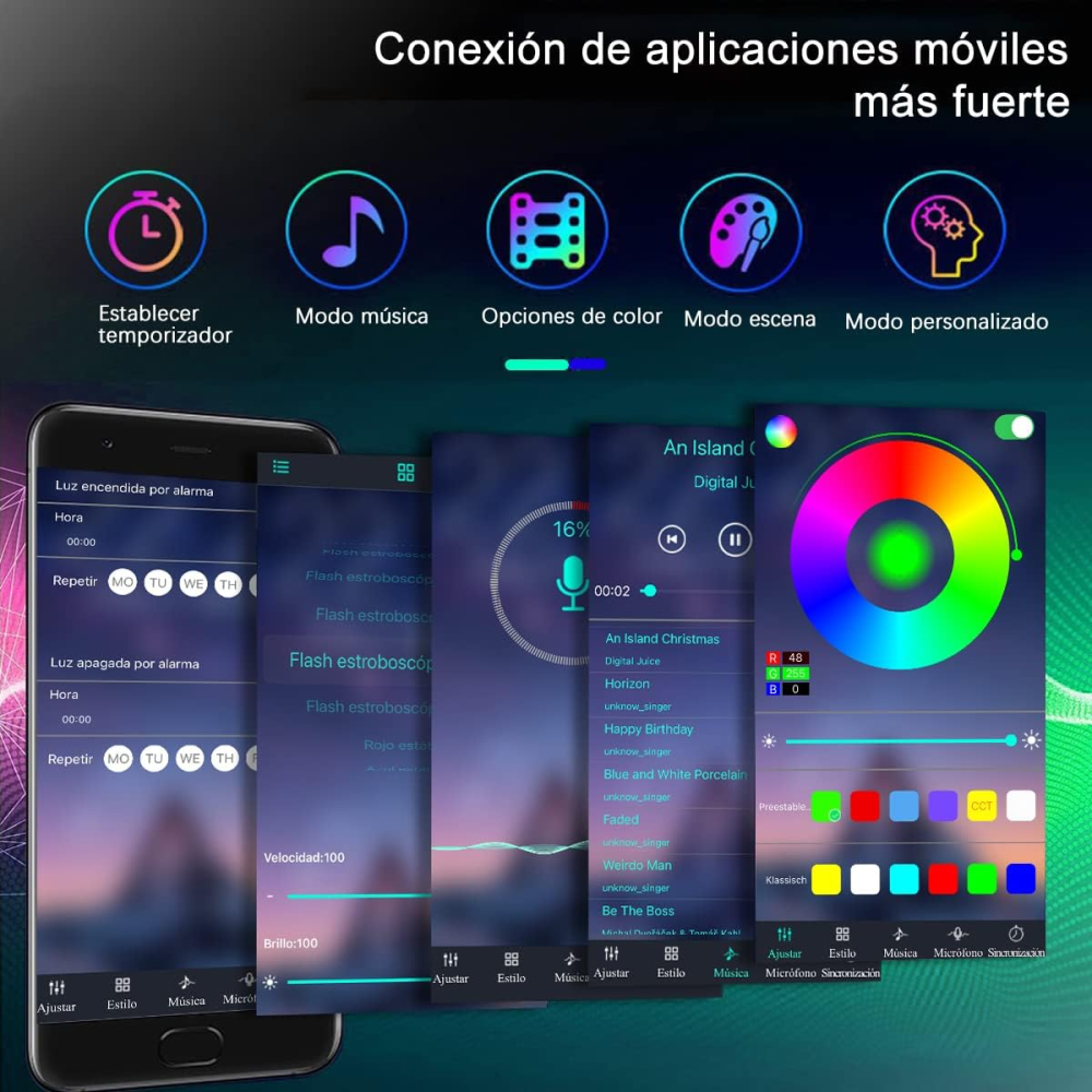 Cinta Led RGB 5M App Bluetooth Control Remoto Adaptador 12V