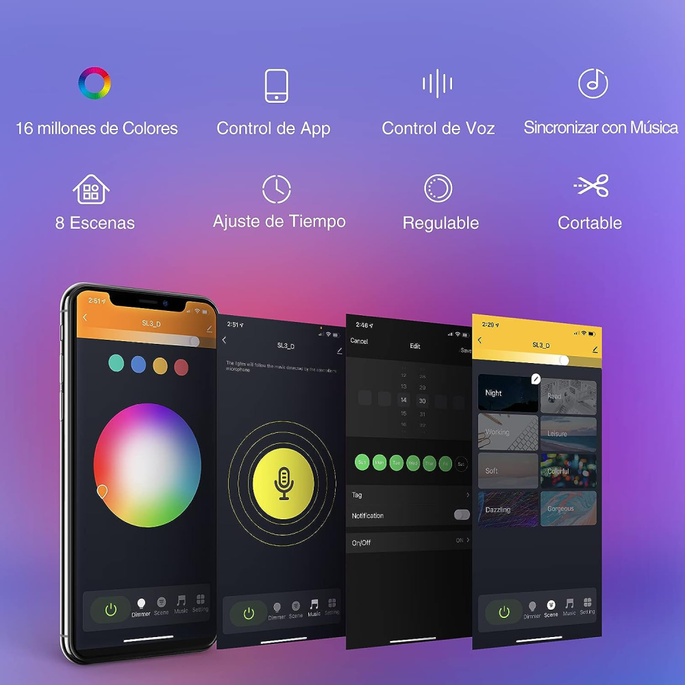 Cinta LED RGB Wifi Control Por Voz App Tuya Alexa Google
