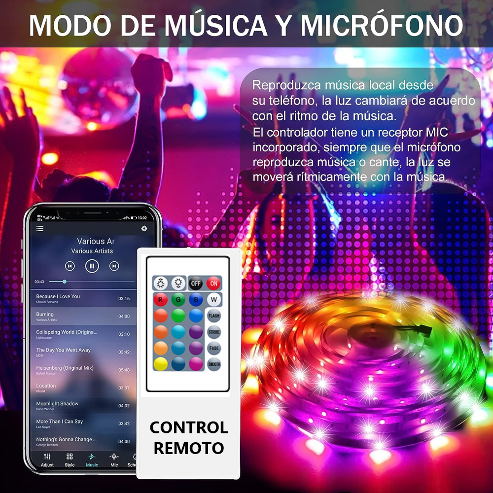 Cinta LED RGB Wifi Control Por Voz App Tuya Alexa Google
