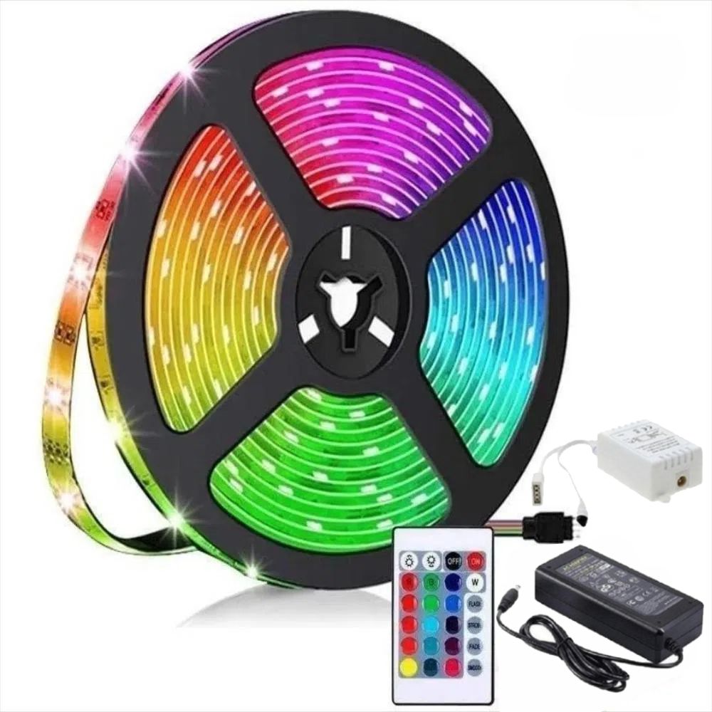 Cinta De Luz Led 5 Metros Rgb Control Remoto Adaptador 12V