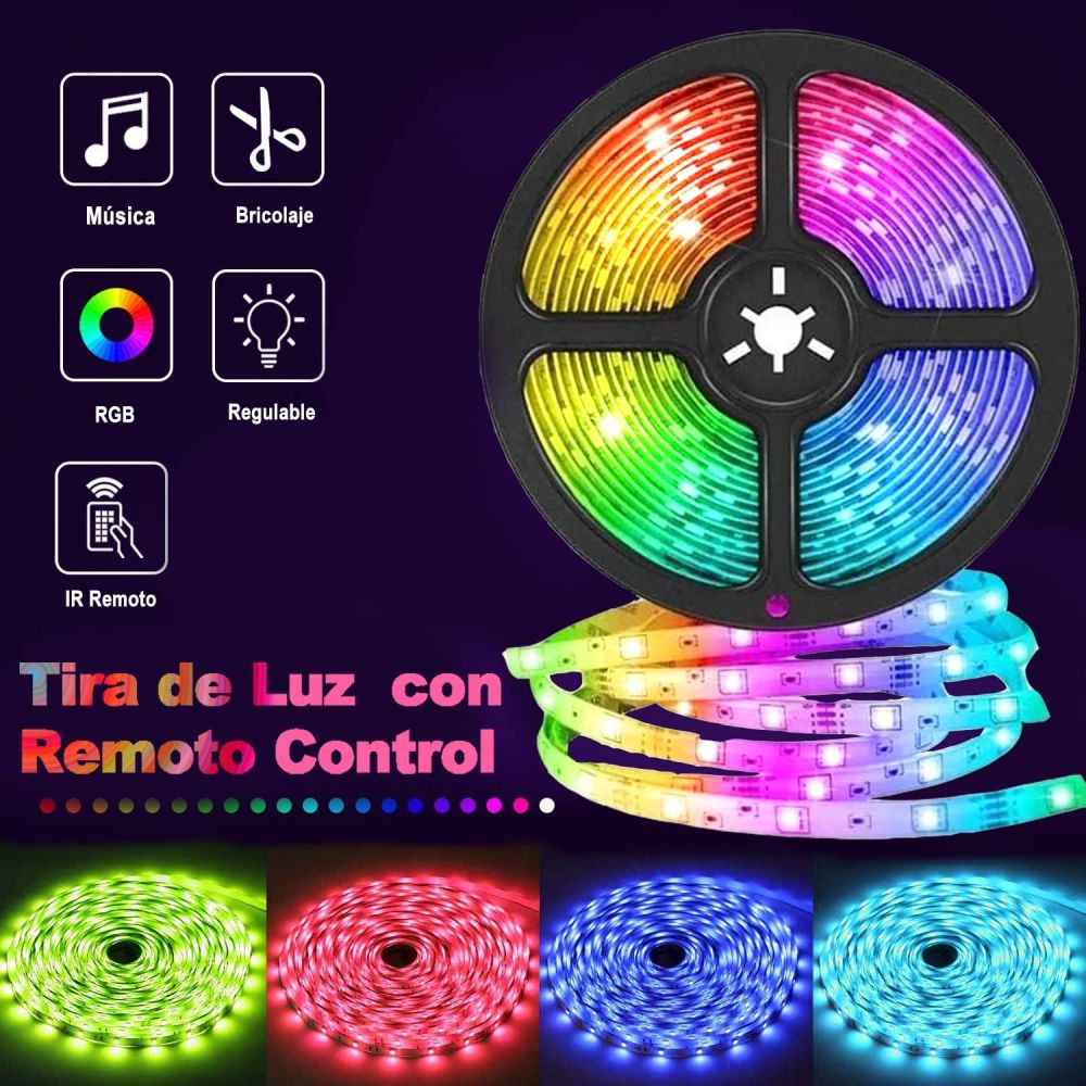 Cinta De Luz Led 5 Metros Rgb Control Remoto Adaptador 12V