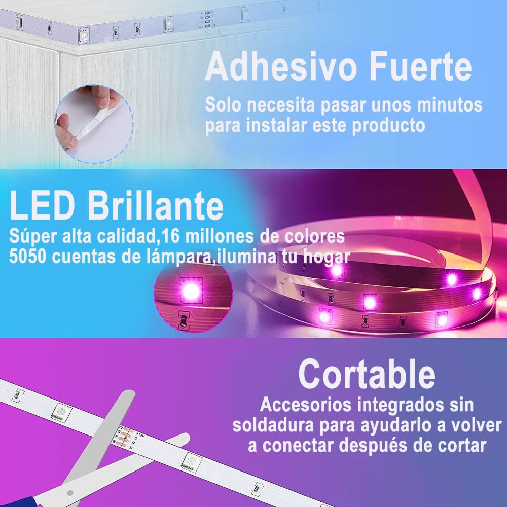 Cinta De Luz Led 5 Metros Rgb Control Remoto Adaptador 12V