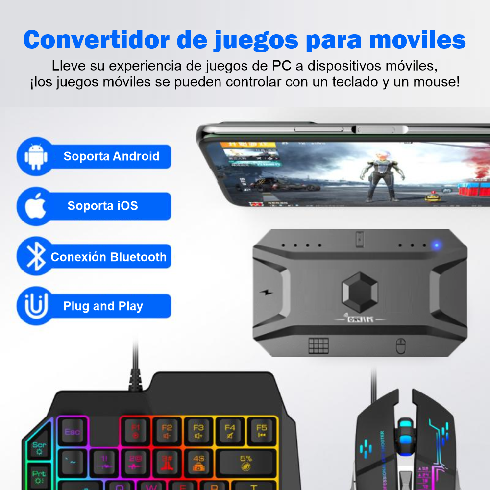 Combo Gamer Para Celular Rgb Convertidor Bluetooth 3en1 G98
