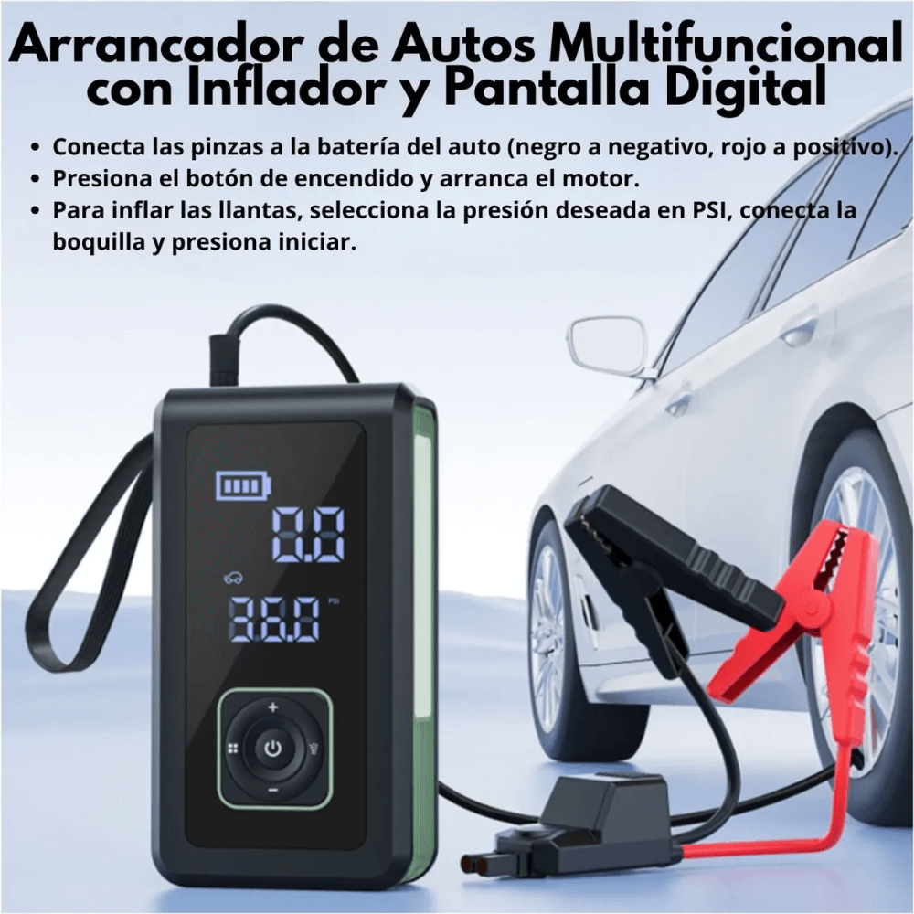 Arrancador De Batería Iniciador 12v Compresor Portátil 5en1